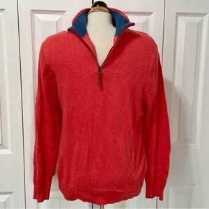 J. Crew Red 1/4 Zip-Up Sweater with Blue Collar Size Medium